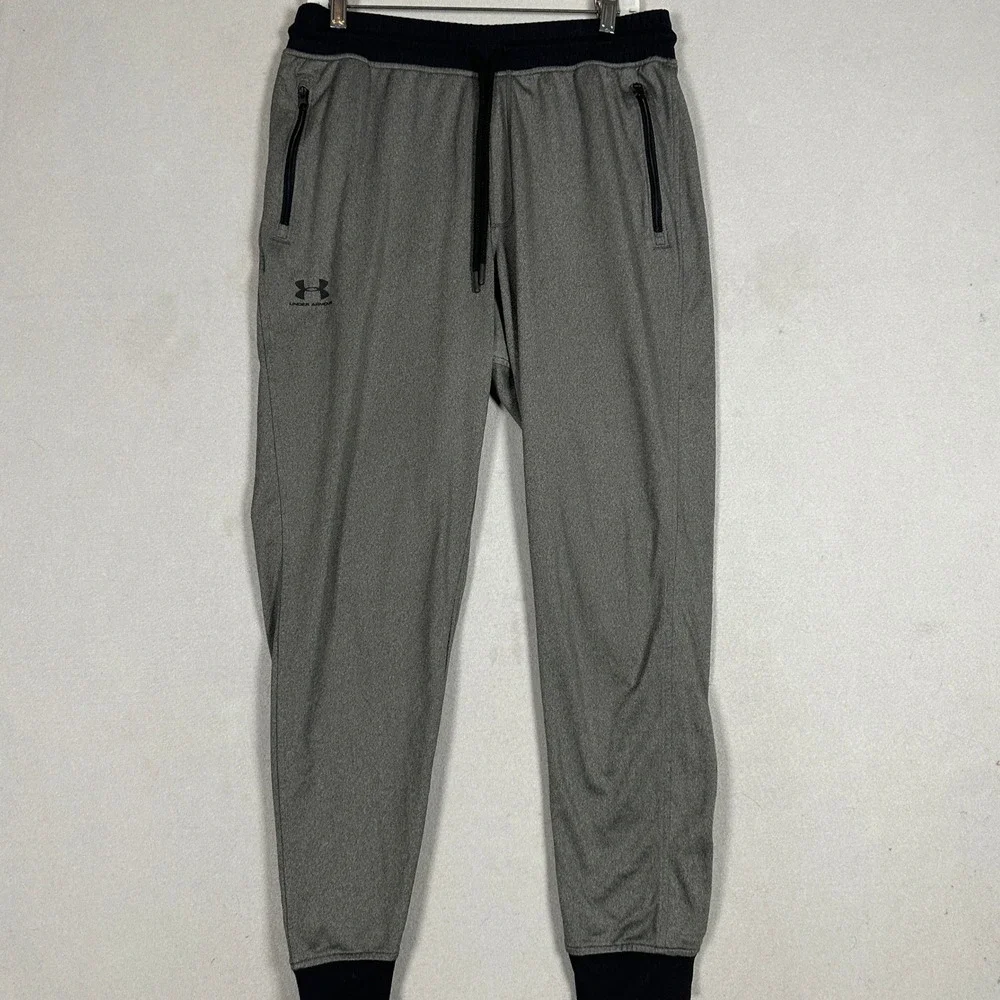Under Armour Joggers Mens Large Loose Fit Grey Heathered Zipper Pockets Athletic